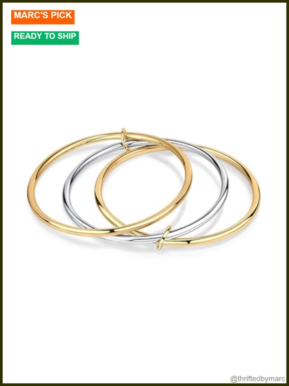3-Pack Stackable Bangle Bracelets Two-Tone 18K Gold Plated Stainless Steel